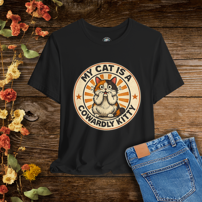 My Cat is a Cowardly Kitty - Retro Whiskers - Dark T-shirt | Cats With Character
