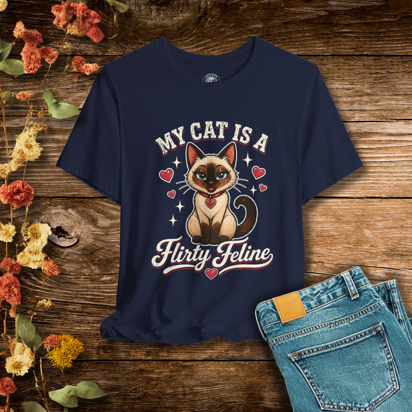 My Cat Is A Flirty Feline – Retro Whiskers Dark T-shirt | Cats With Character