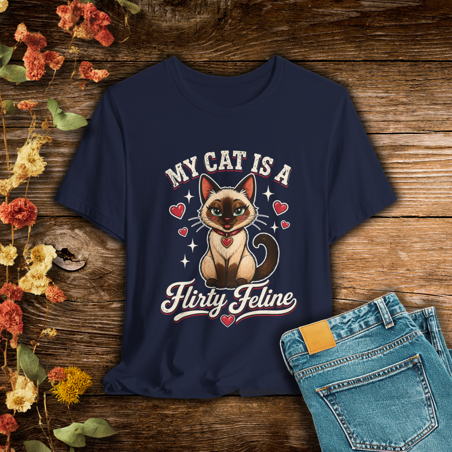 My Cat Is A Flirty Feline – Retro Whiskers Dark T-shirt | Cats With Character