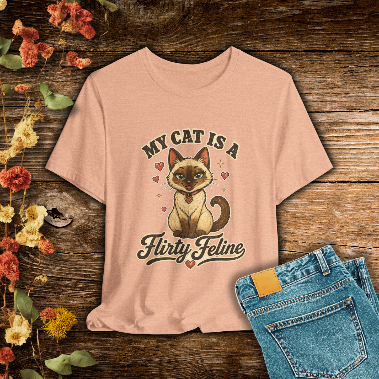 My Cat Is A Flirty Feline – Retro Whiskers Cat T-Shirt | Cats With Character