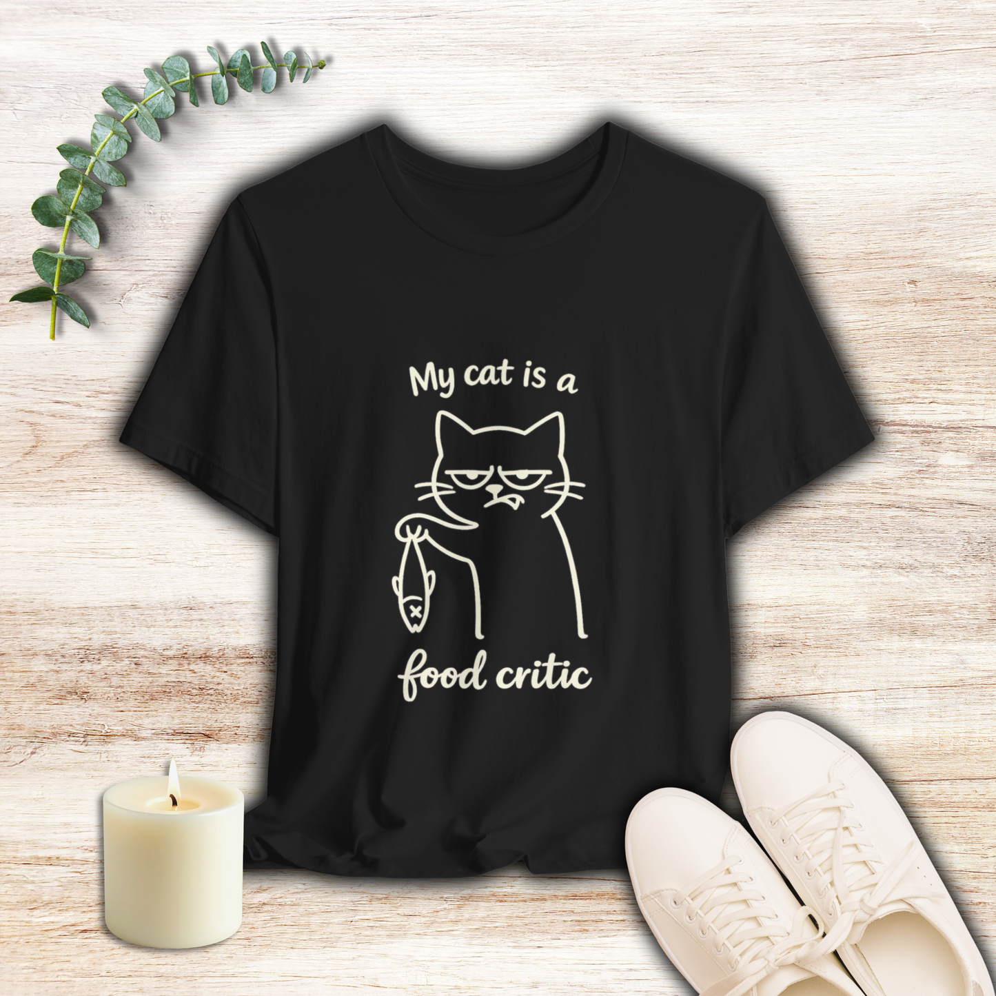 My Cat Is a Food Critic – Minimalist Dark Cat T-Shirt | Cats with Character