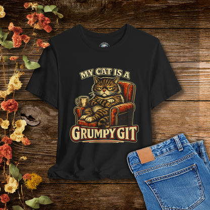 My Cat Is A Grumpy Git – Retro Whiskers Dark Cat T-Shirt | Cats With Character