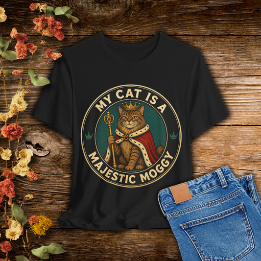 My Cat is a Majestic Moggy - Retro Whiskers - Dark T-Shirt | Cats With Character