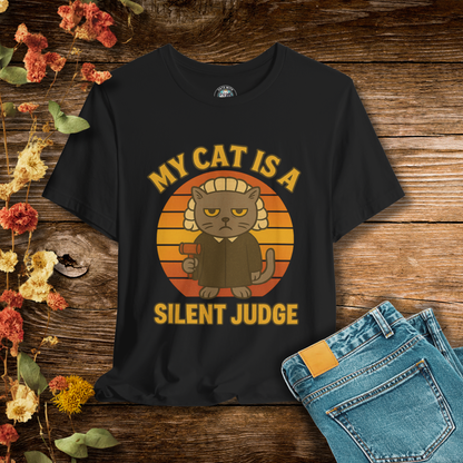 My Cat is a Silent Judge - Retro Whiskers - Dark T-shirt