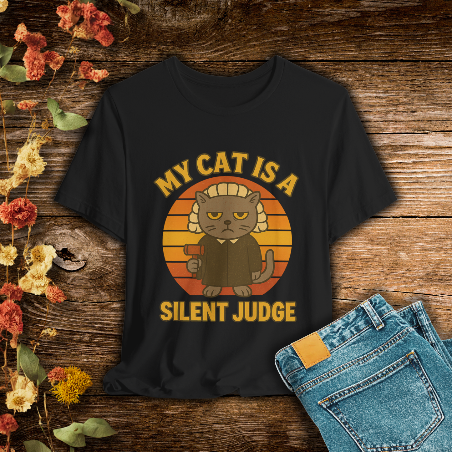 My Cat is a Silent Judge - Retro Whiskers - Dark T-shirt