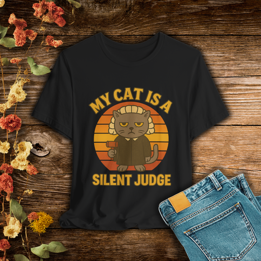 My Cat is a Silent Judge - Retro Whiskers - Dark T-shirt
