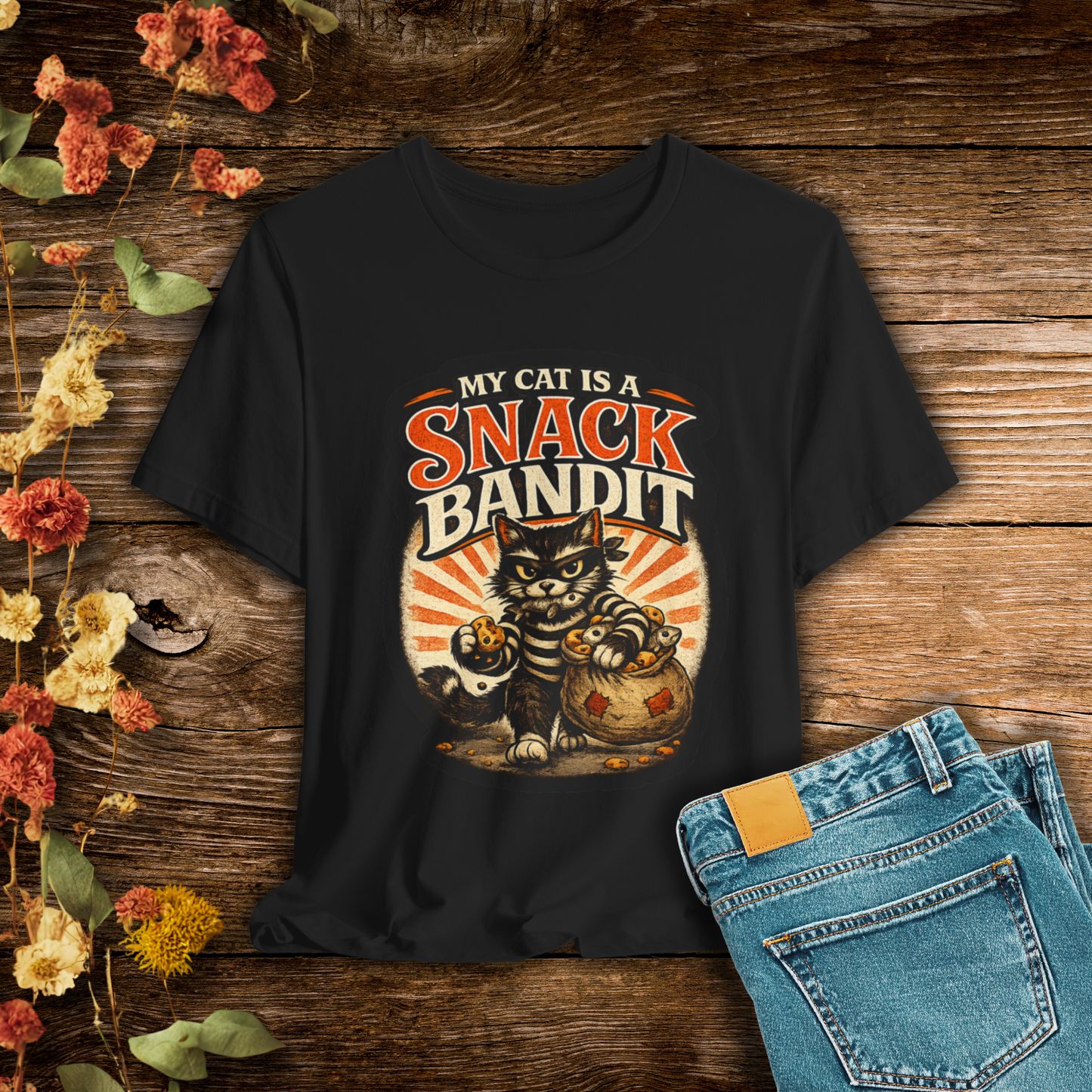 My Cat Is A Snack Bandit – Retro Whiskers Cat T-Shirt | Cats With Character
