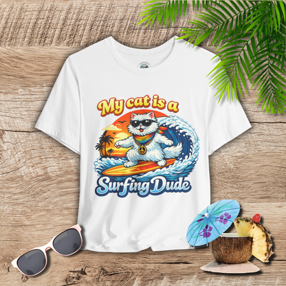 My Cat Is A Surfing Dude T-Shirt – Funny Cool Cat Surf Graphic Tee for Cat Lovers