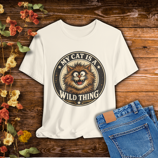My Cat Is A Wild Thing – Retro Vintage Dark Cat T-Shirt | Cats With Character