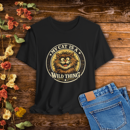My Cat Is A Wild Thing – Retro Vintage Dark Cat T-Shirt | Cats With Character