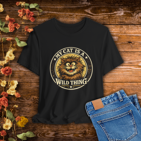 My Cat Is A Wild Thing – Retro Vintage Dark Cat T-Shirt | Cats With Character